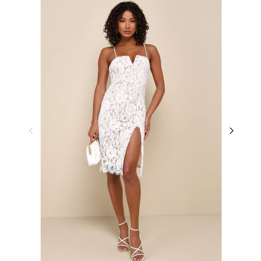 Lulus Amazing Allure White Crochet Lace Bodycon Midi Dress Large